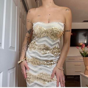 As U Wish Strapless Sequin Mini Dress – Gold & White | Size M